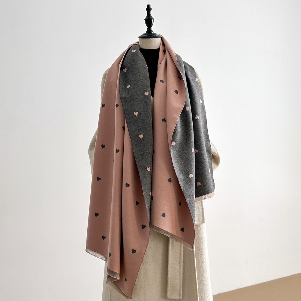 Vintage Fashion Patterns - ファッションエレガントな両面ハート柄スカーフ、ヴィンテージスタイルの柔らかく暖かいショール、大型イミテーションカシミヤラップスカーフ、秋冬用