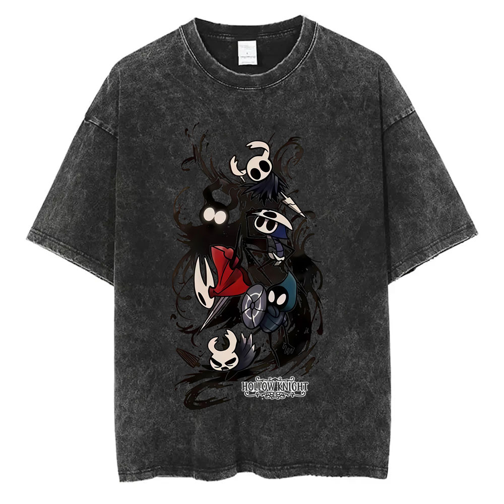 Vintage Fashion Game - ウォッシュドヴィンテージゲームホロウナイトグラフィックプリント Tシャツ男性女性ファッションカジュアルオーバーサイズ半袖 Tシャツトップスストリート
