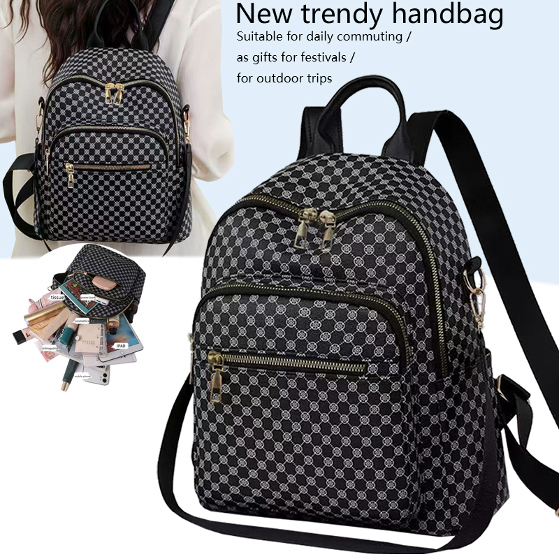 Vintage Fashion Patterns - シックなヴィンテージ風幾何学模様PUバックパック、トップキャリーハンドル付き、ストリートスタイル、週末のアウトドア、外出用のポータブルリュックサック