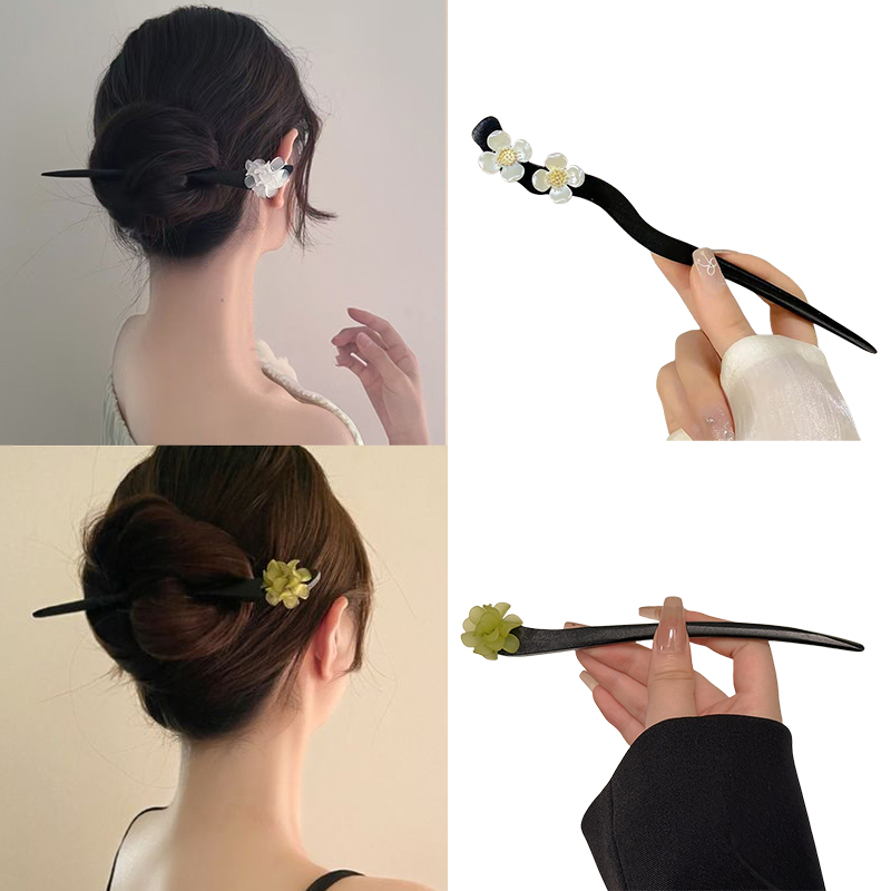 Vintage Fashion Ai - ヴィンテージ中国風の木製花ヘアスティックパールヘアピンジュエリー女性のための気質ヘアアクセサリーウェディングスタイリング gif