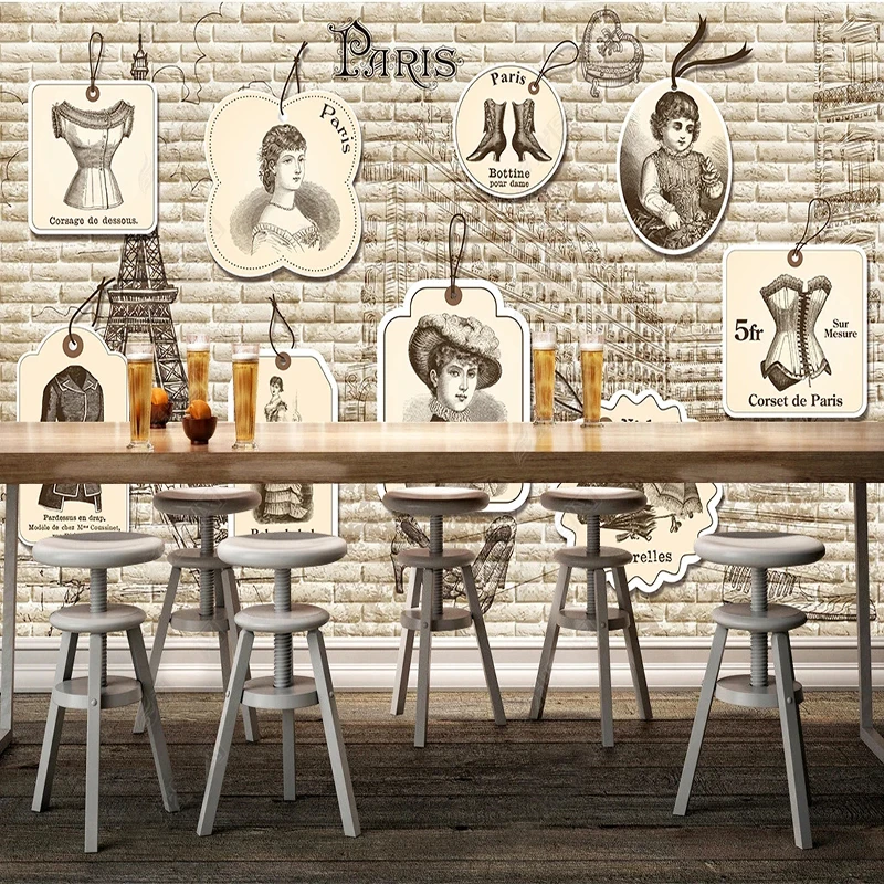 Vintage Fashion Tags - ヨーロッパのヴィンテージファッションラベル吊り下げタグ 3D 壁壁画写真壁紙寝室リビングルームソファ背景フレスコ装飾