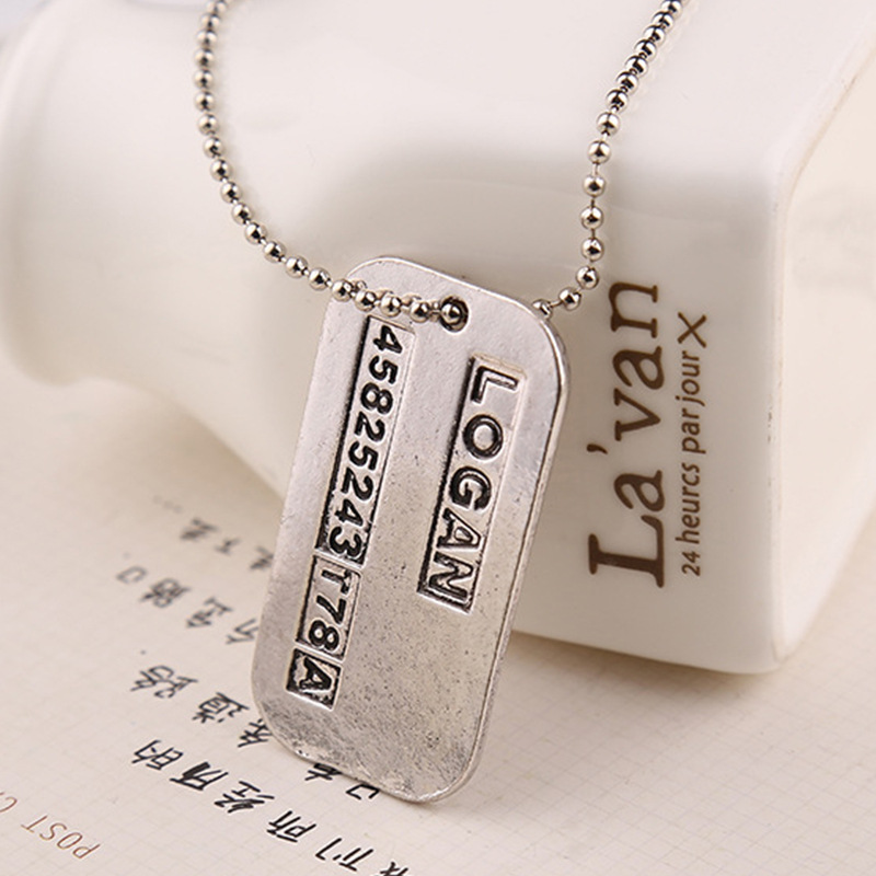Vintage Fashion Tags - X メンネックレスローガンヒュージャックマン犬タグ陸軍軍事ドッグタグペンダントヴィンテージシルバーカラー映画ジュエリー男性卸売