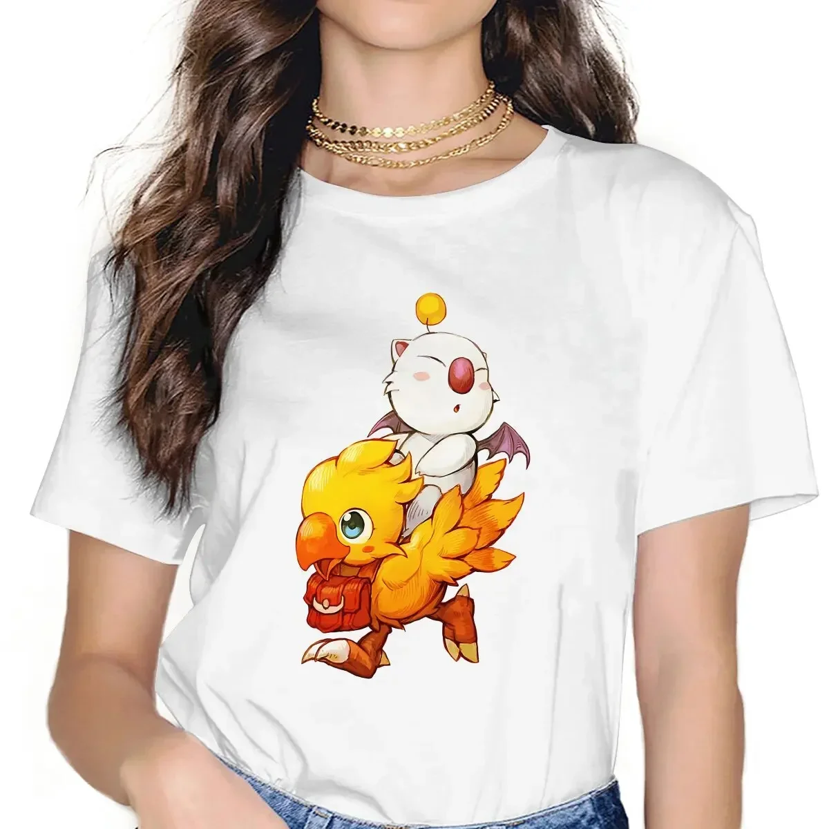 Vintage Fashion Game - ファイナルファンタジーゲームチョコボ Tシャツグラフィック女性トップスヴィンテージファッションパンク繊維原宿ポリエステル Tシャツ婦人服