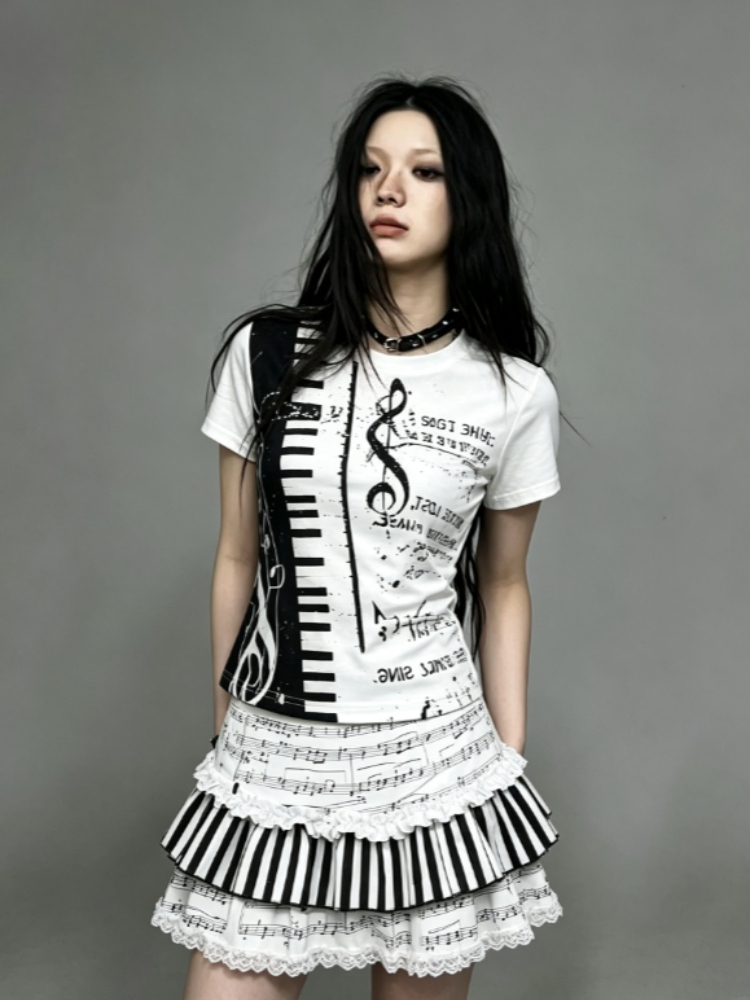 2026年女性用デイリーカジュアル和風ピアノ柄Tシャツスカー - Vintage Fashion Patterns のレビューと価格