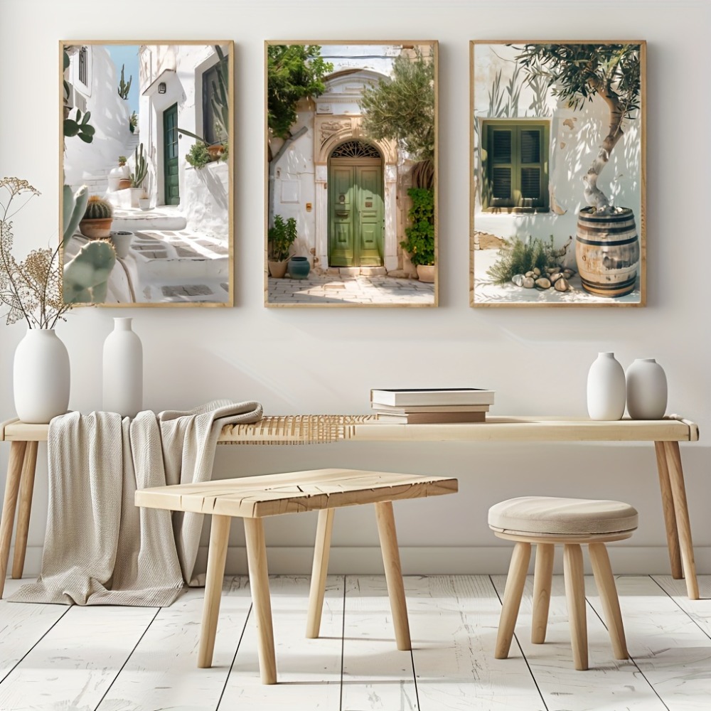 3 個フレームレスキャンバス絵画地中海風景キャンバスプリント - Vintage Fashion Wall Art のレビューと価格