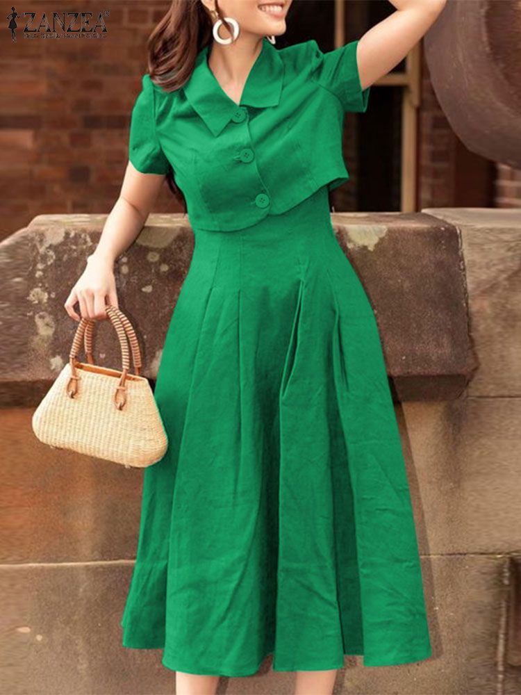 Zanzea-女性のマッチングオフィスアウター、半袖、タンク - Vintage Fashion Ai のレビューと価格
