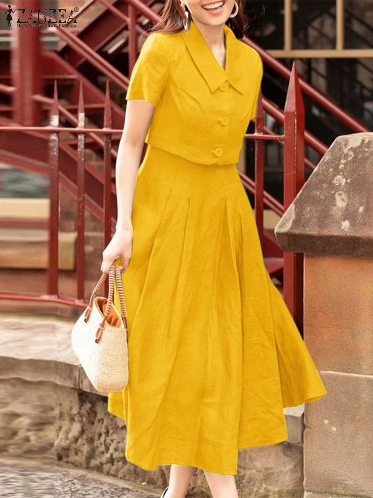 Zanzea-女性のマッチングオフィスアウター、半袖、タンク - Vintage Fashion Ai のレビューと価格