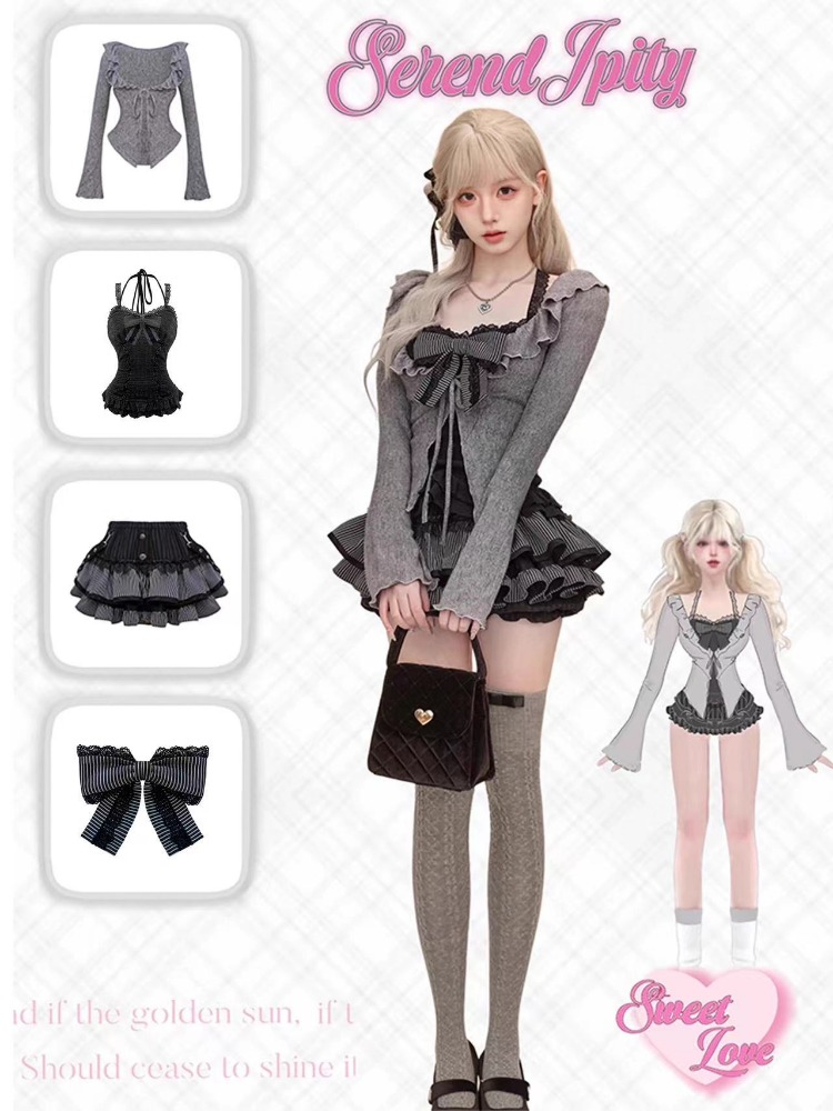ゴシックY2Kヴィンテージプレッピースタイル2ピースセット  - Vintage Fashion Ai のレビューと価格