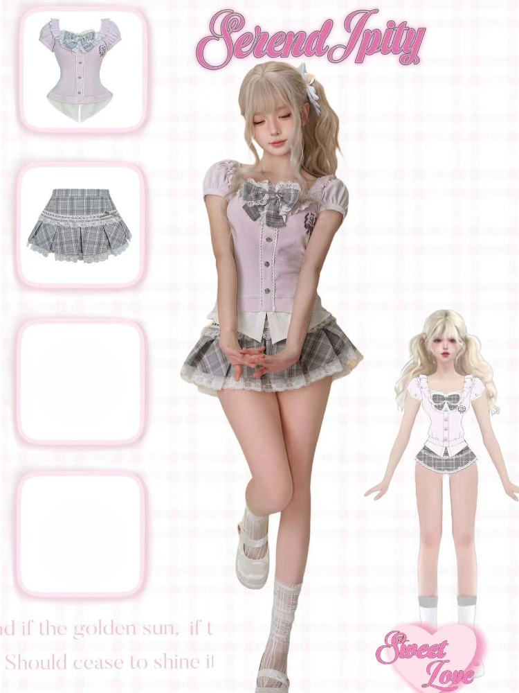ゴシックY2Kヴィンテージプレッピースタイル2ピースセット  - Vintage Fashion Ai のレビューと価格