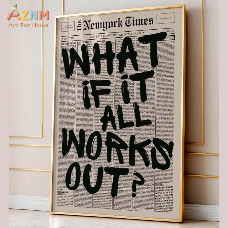 AZNM ヴィンテージ新聞背景キャンバスプリント すべてうま - Vintage Fashion Wall Art のレビューと価格