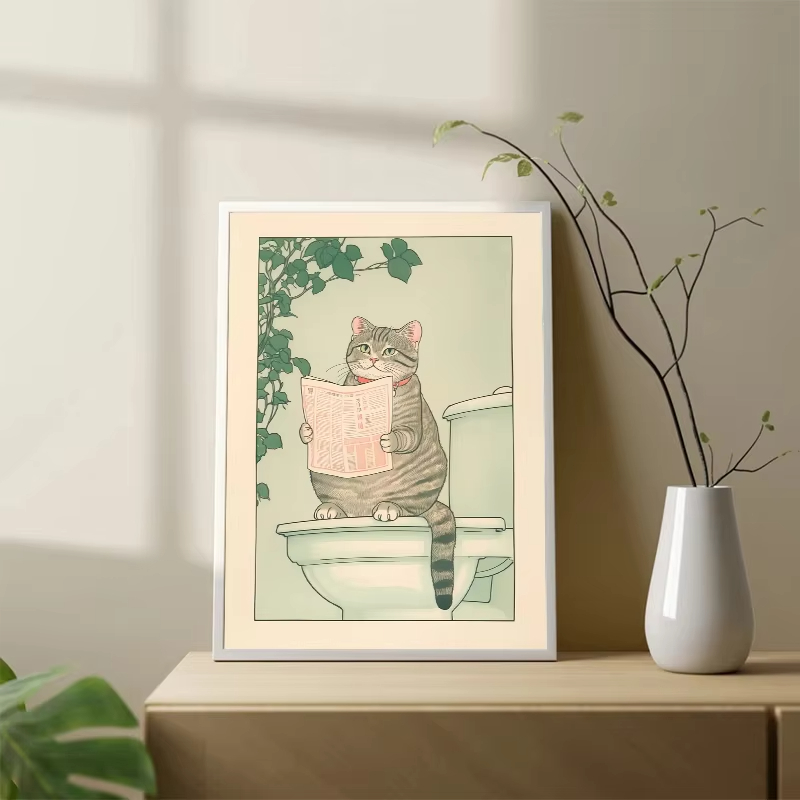 フレームレス猫と浴槽の日本風ヴィンテージクラシックタイガーキ - Vintage Fashion Wall Art のレビューと価格