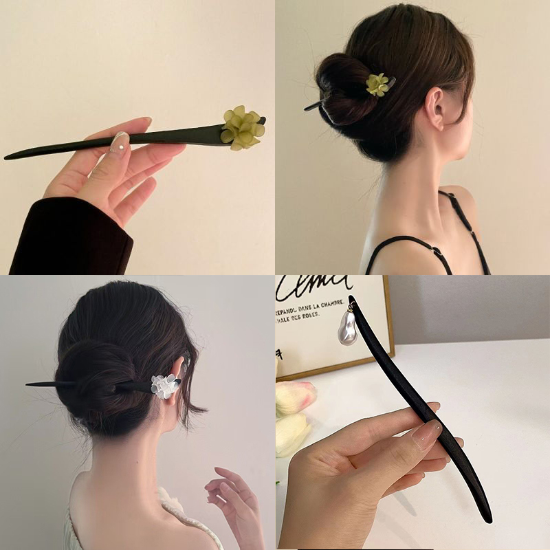 ヴィンテージ中国風の木製花ヘアスティックパールヘアピンジュエ - Vintage Fashion Ai のレビューと価格