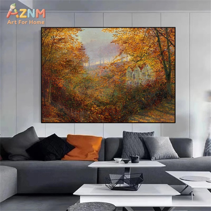 AZNM ヴィンテージ秋の森の風景キャンバスウォールアート、 - Vintage Fashion Wall Art のレビューと価格